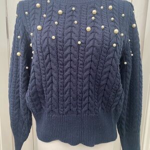 NWT Sugarlips Navy Sweater with Pearl Details